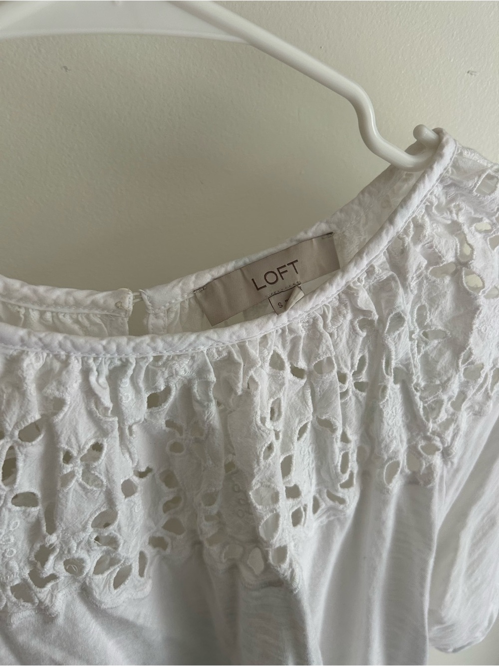 LOFT White Eyelet Yoke Short Sleeve Top
